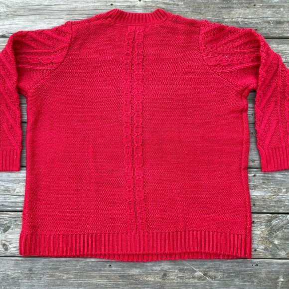 Ellos Women Sweater Wool Blend Red Cable Tunic Pull over Sweater Size 2X 26-28 - Picture 5 of 9